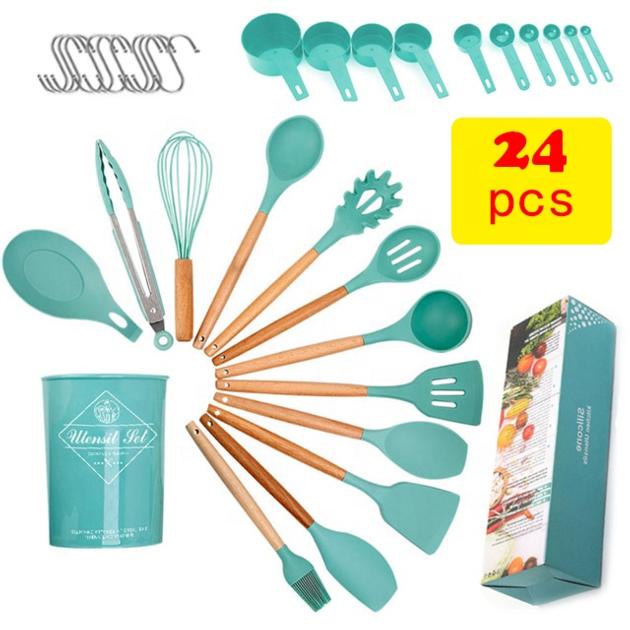 Silicone Green Kitchen Utensil (Set of 24)